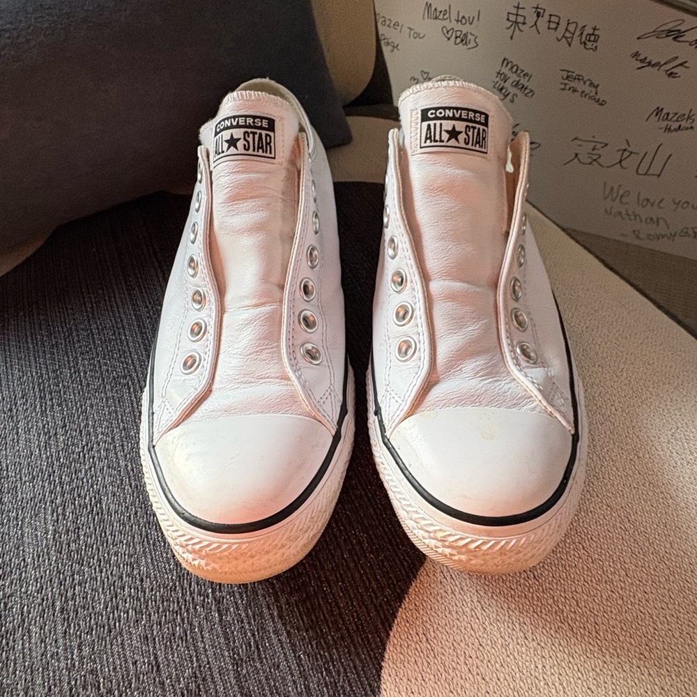 Converse All Star White Leather Slip-On Sneakers Unisex M8.5 / W10.5